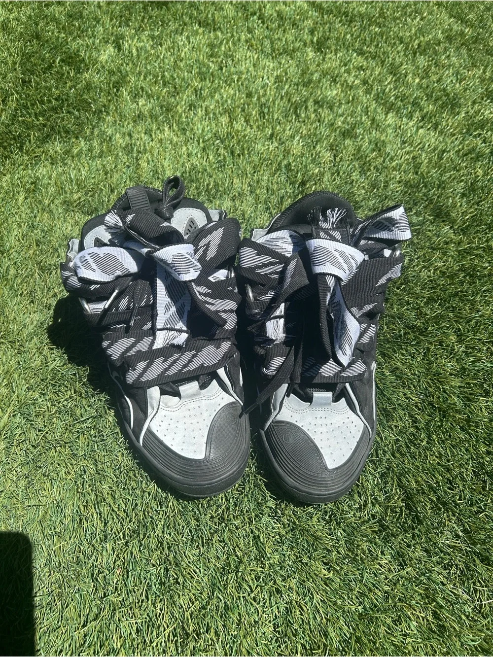 Lanvin Black and Gray High-Top Sneakers with Patterned Laces